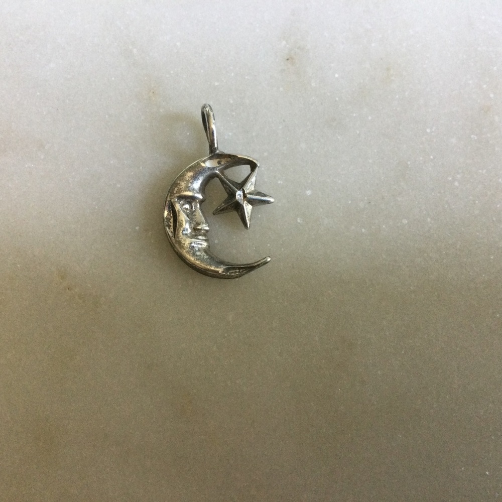 Vintage Sterling Silver Moon & Star Necklace Pendant